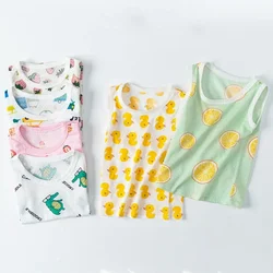 2024 Summer Baby Girls Boys Tops Teens Casual Sleeveless Vest Kids Hollow Out Cartoon Printed T-shirt Children's Clothing