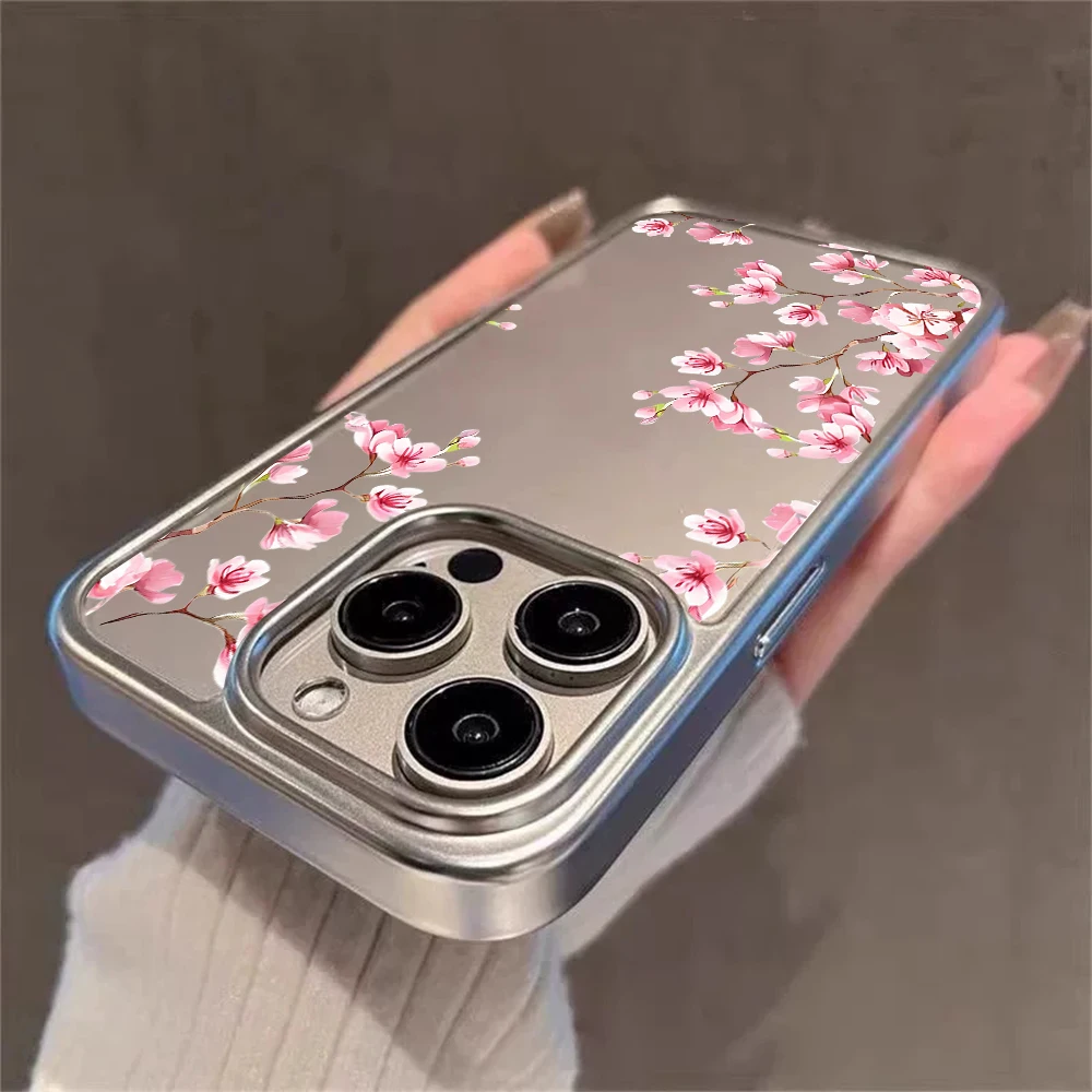 Blumen-Handyhülle für iPhone 17 15 13 14 16 11 12 Pro Max Plus 16 15 17 XR XS Hüllen Transparente Beschichtung Drop Plum Blossom Cover – Detail 4