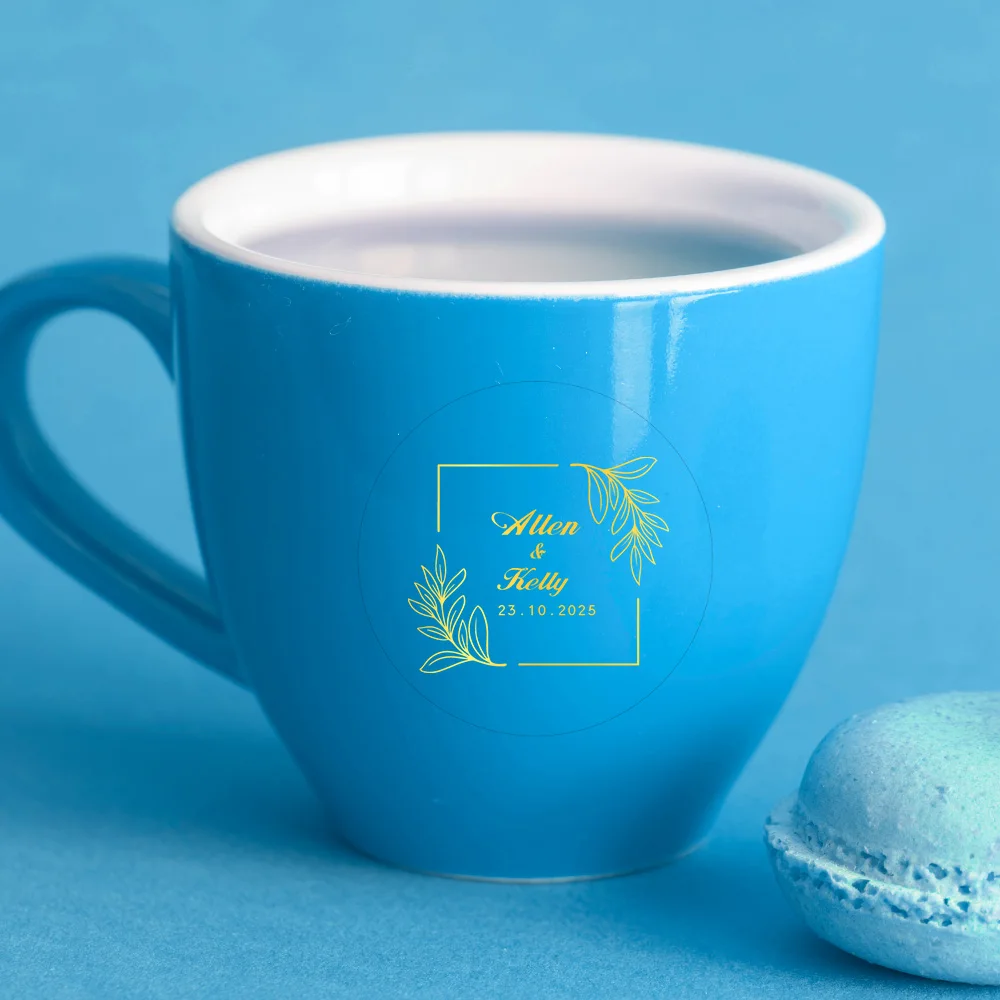 

48-240 шт. прозрачных золотых водонепроницаемых наклеек с индивидуальным дизайном, для коммерческого использования, свадеб, с возможностью нанесения логотипа, золотая упаковка, круглые.