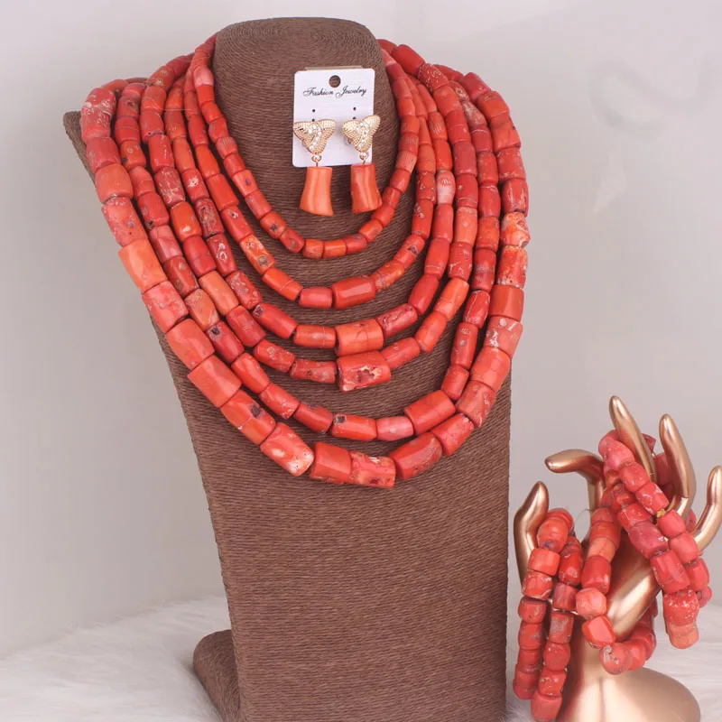 Dudo Nigerian Bridal Nature Coral Beads Jewelry Set 6 Rows 2023