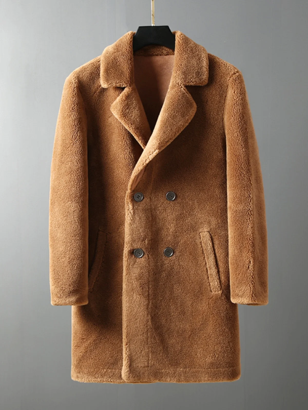 

Men's Casual Faionable Korean Sle Woolen Coat Leather Fur Inteated Suit Collar Slim Fit Youth Outerwear