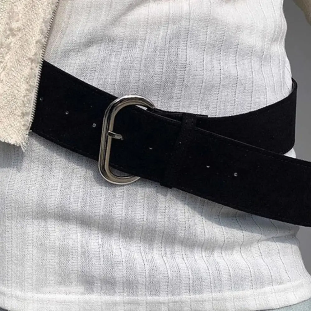 Adjustable Suede Women Wide Belt Metal Buckle Jeans Girdle Retro Leather Belt Solid Color Vintage Western Cowboy Belt Women