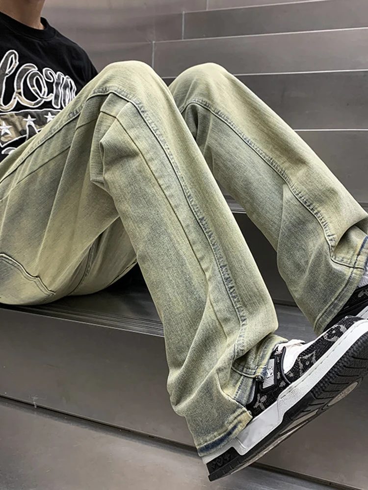 

Американские облегающие джинсовые брюки с желтой глиной, прямые джинсы для мужчин, молодежные модные износостойкие весенне-осенние