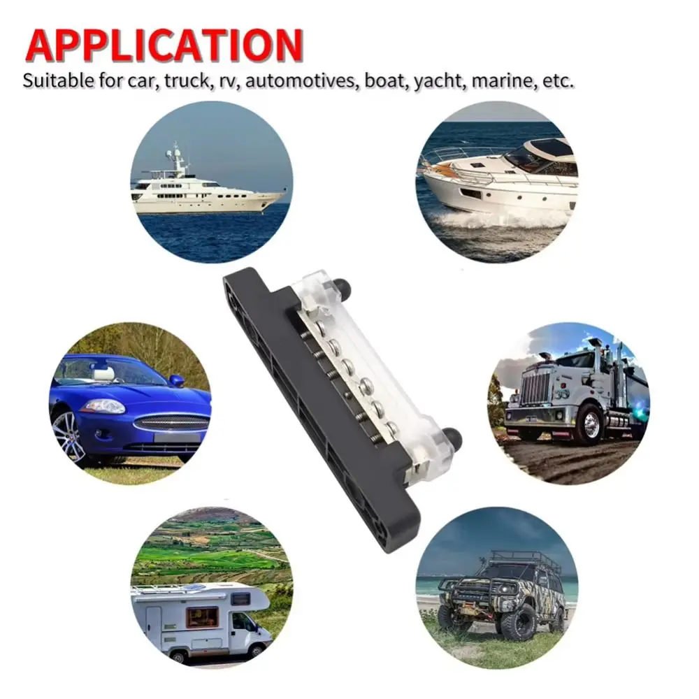 Accessories M6 Stud Power Distribution Block Waterproof 150A Bus Bar 12V 1/4 Inch Stud Terminal Block Car