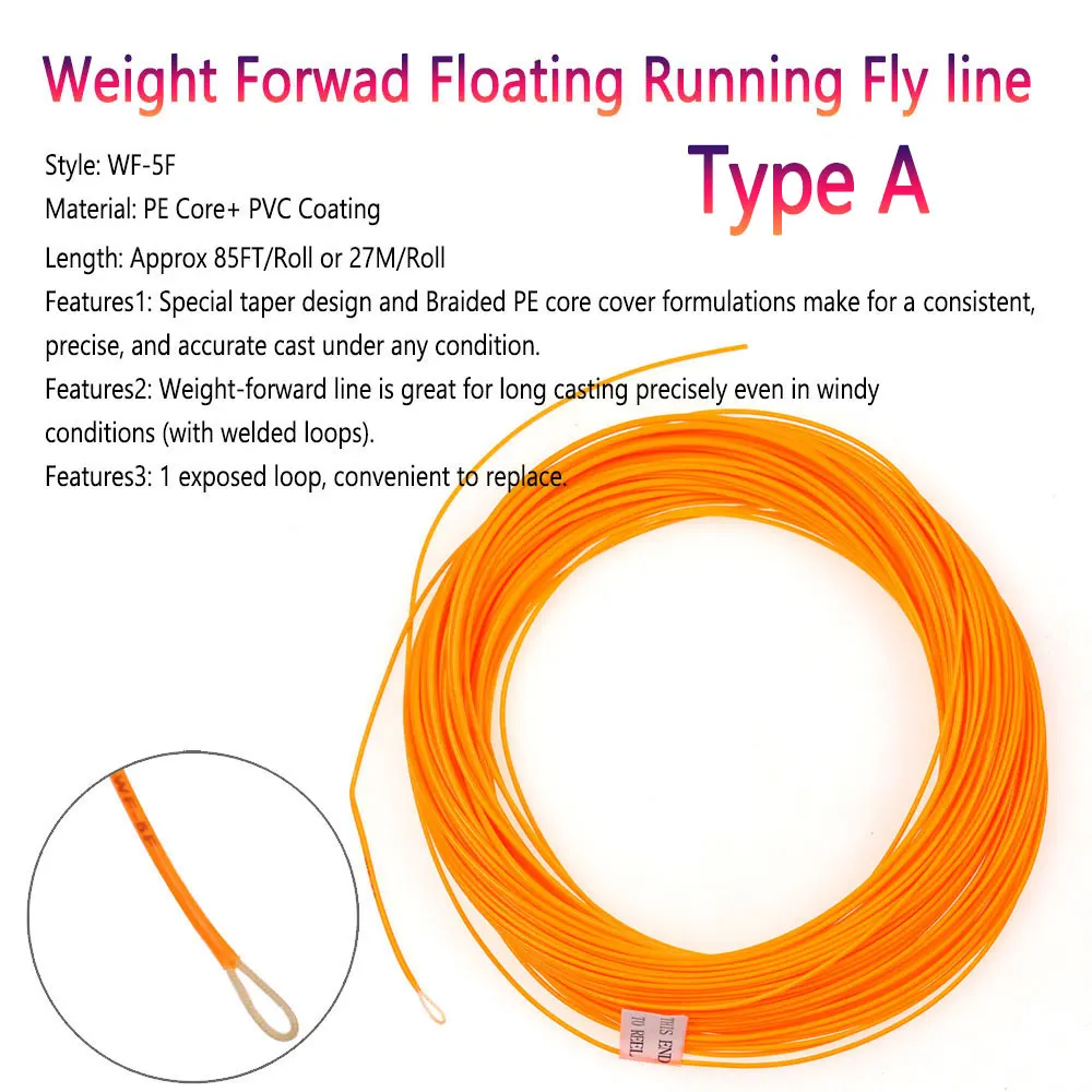 Bimoo WF-3F~ WF-5F 85FT Front Welded Loops Weight Forward Line Floating Fly Line Running Fly Line Tapered Fly Fishing Main Line