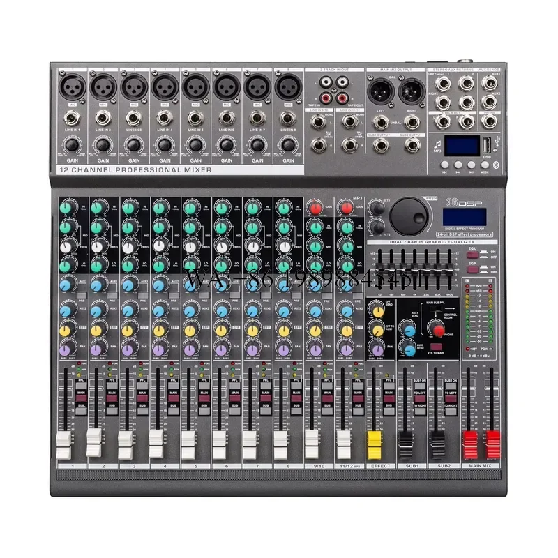WMWMNU EF-12 Professional Audio Mixer12-Channel 36DSP Effects Dj Controller/audio Console Mixer for Small Stage Show LIVE