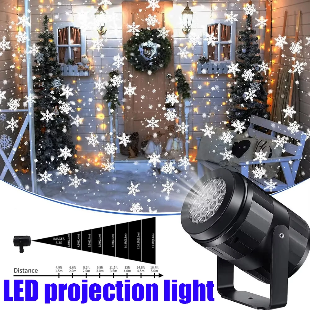 الدورية عيد الميلاد ندفة الثلج العارض LED ضوء المرحلة الديناميكي تأثير الثلج الأبيض لتزيين السقف غرفة نوم الحفلات في الهواء الطلق