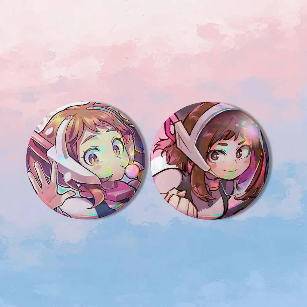 MHA O-Ochako Uraraka 2 piece set Pins Creativity Printed Pictures Text Metal Lapel Badges Brooches Jewelry Gift