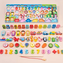 Wooden Number Puzzle Shape Sorter Counting & Matching Game Magnetic Fishing Game Logarithmic Board Montessori Toy for Kids