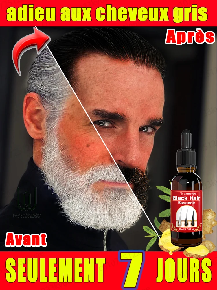 Image: Essence anti-blanchissante naturelle pure, élimine les cheveux blancs et noircit les cheveux dès les racines