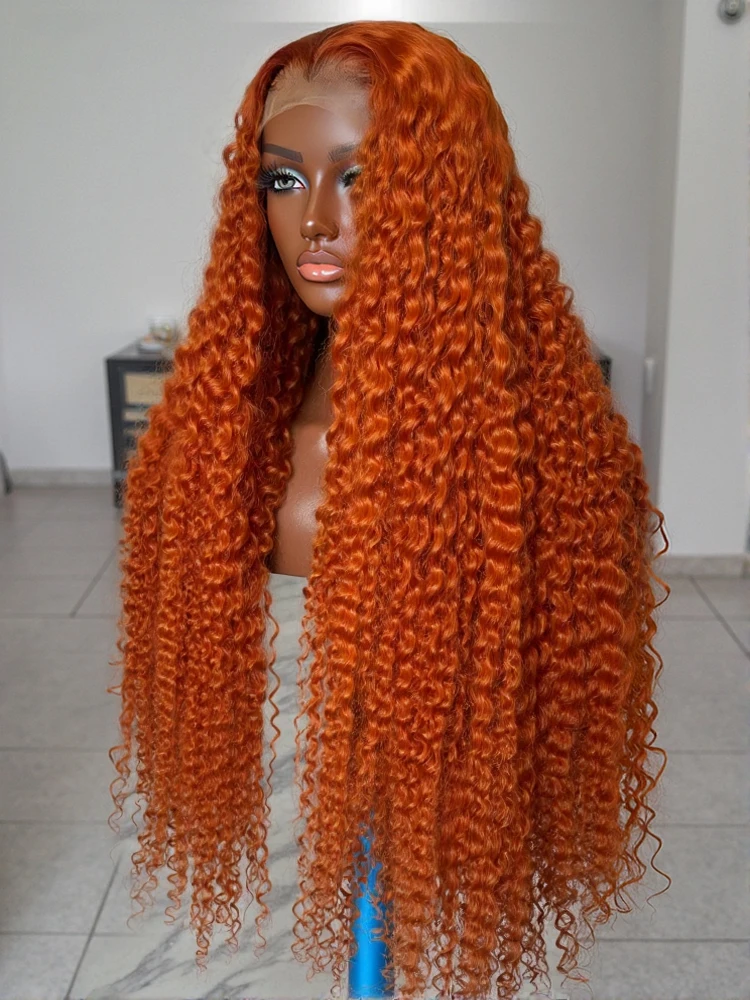Peluca de Cabello Humano con Encaje Frontal 13x6 Ondulado Profundo Suelto Naranja Jengibre, Peluca de Cabello Humano Rizado con Encaje Frontal 13x4, Peluca de Cabello Humano Rizado Naranja Teñido 350