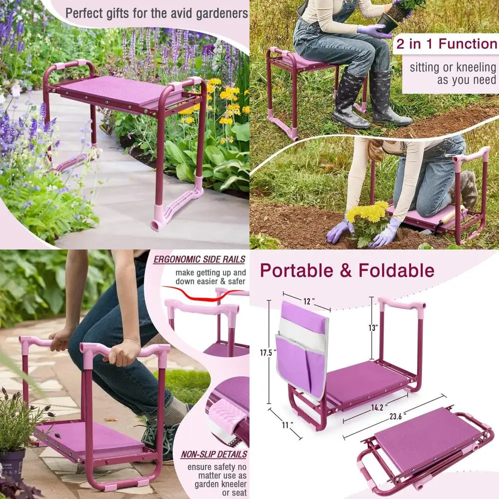 

Модернизированная садовая подушка на коленях с прочной стальной рамой, карманом для инструментов и подкладкой из пенопласта EVA для комфорта (фиолетовый)