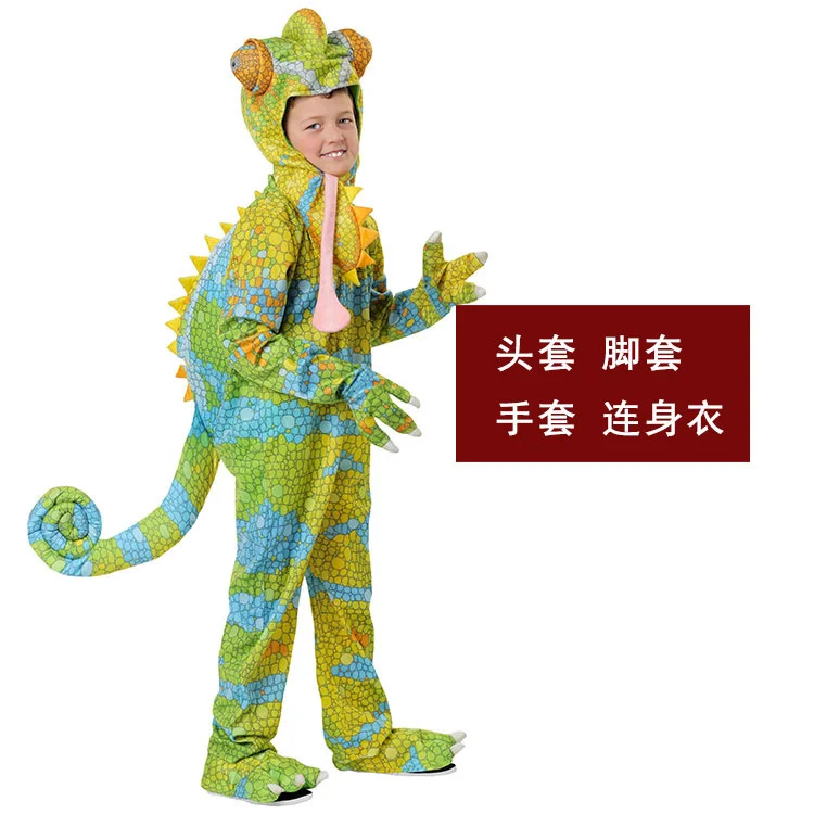 COS Halloween Children's Day Stage Performance Parent-child Catwalk Reptile Lizard Chameleon Costume