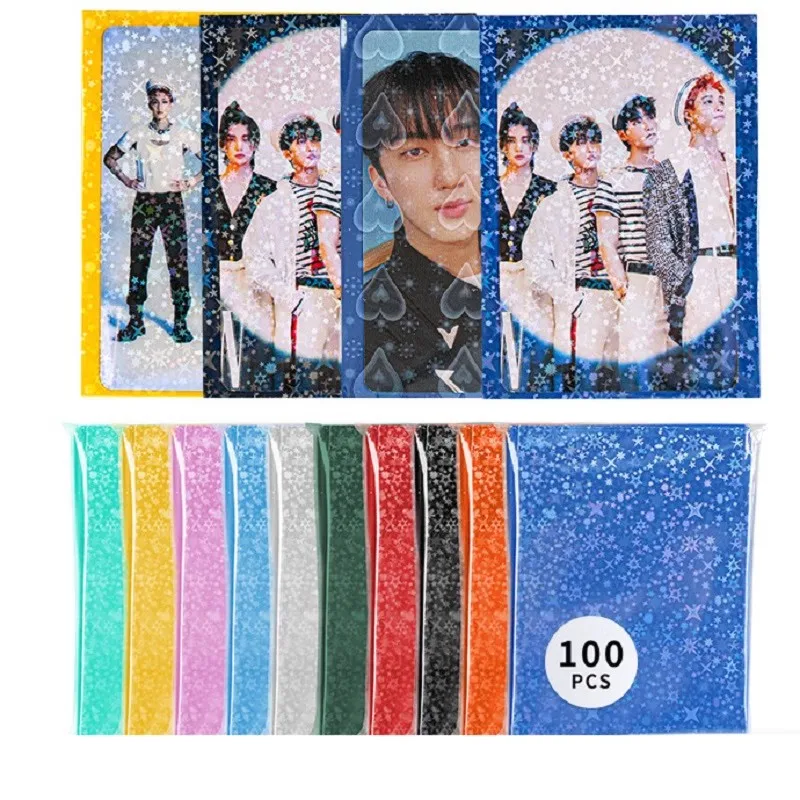 

100 шт./лот, 66x91 мм, цветная фольга, лазерные рукава для карт TCG, голограмма, торговые карты, защитная крышка для настольной игры, карта idol
