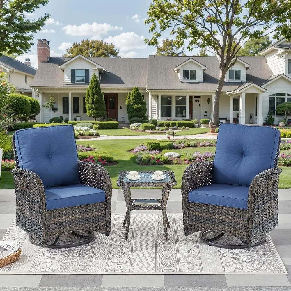 

3-Piece Outdoor Swivel Rocker Patio Set with Side Table for Deck, Porch, Garden, or Poolside
