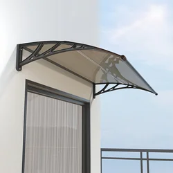 Window Awning Canopy for Doorways 60cm x 80cm Outdoor Overhang Awnings Black Bracket Brown Panel Polycarbonate Roof Cover