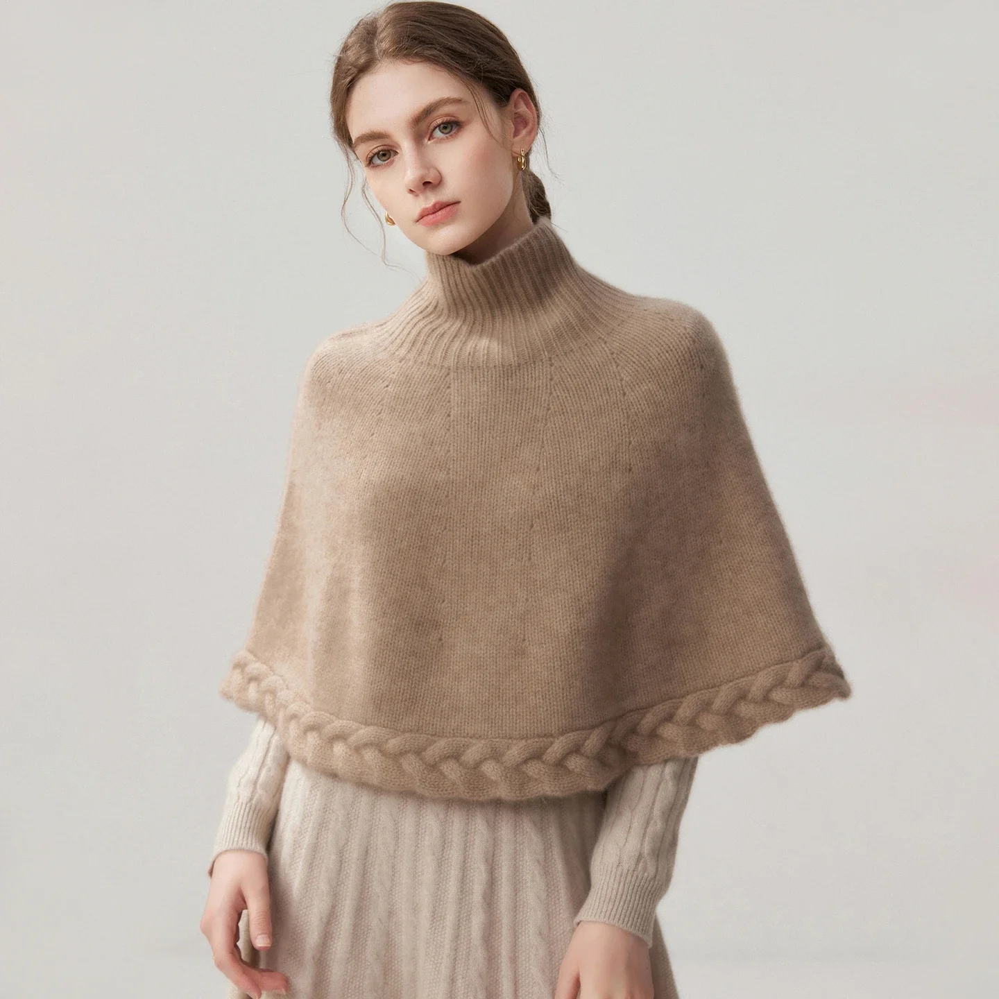 Autumn Winter Knit Clothes Cloud Shoulder Skirt Set Women Sweater Suite 100% Cashmere Set Warm Protect Shoulders Mixed-use Shawl