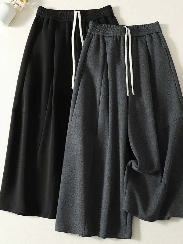 Authentic Winter Fleece Lined Thick A-Line Wide Leg Skirt Pants Casual Loose Slimming Nine-Piece Cotton Blend Women's Trousers