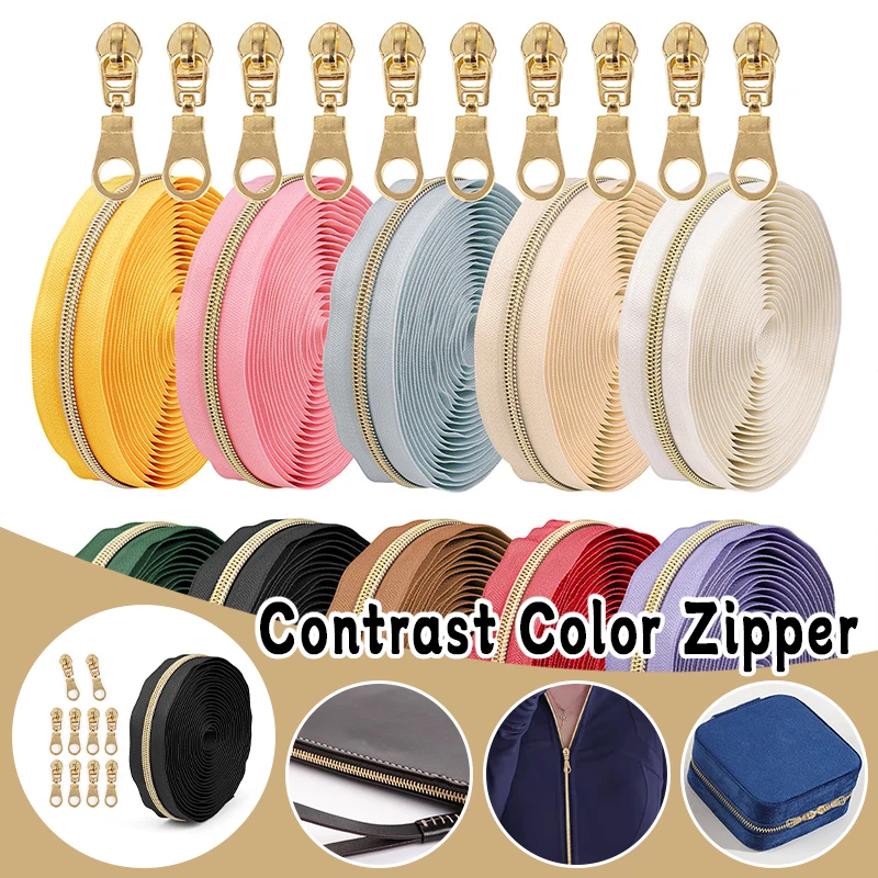 

4.5M Rainbow Nylon Zipper Tape with Sliders Decorative Zip Closure Repair Kit for Bags Garments Diy Sewing Accessories