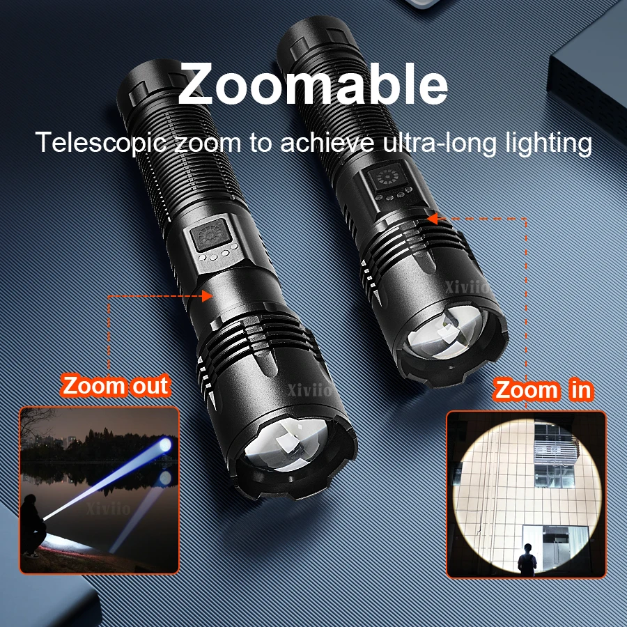 Super Portable Rechargeable Flashlight 800WLED Strong Light High Power Torch Aluminum Alloy Tactical Lamp XHP50 Small Flashlight