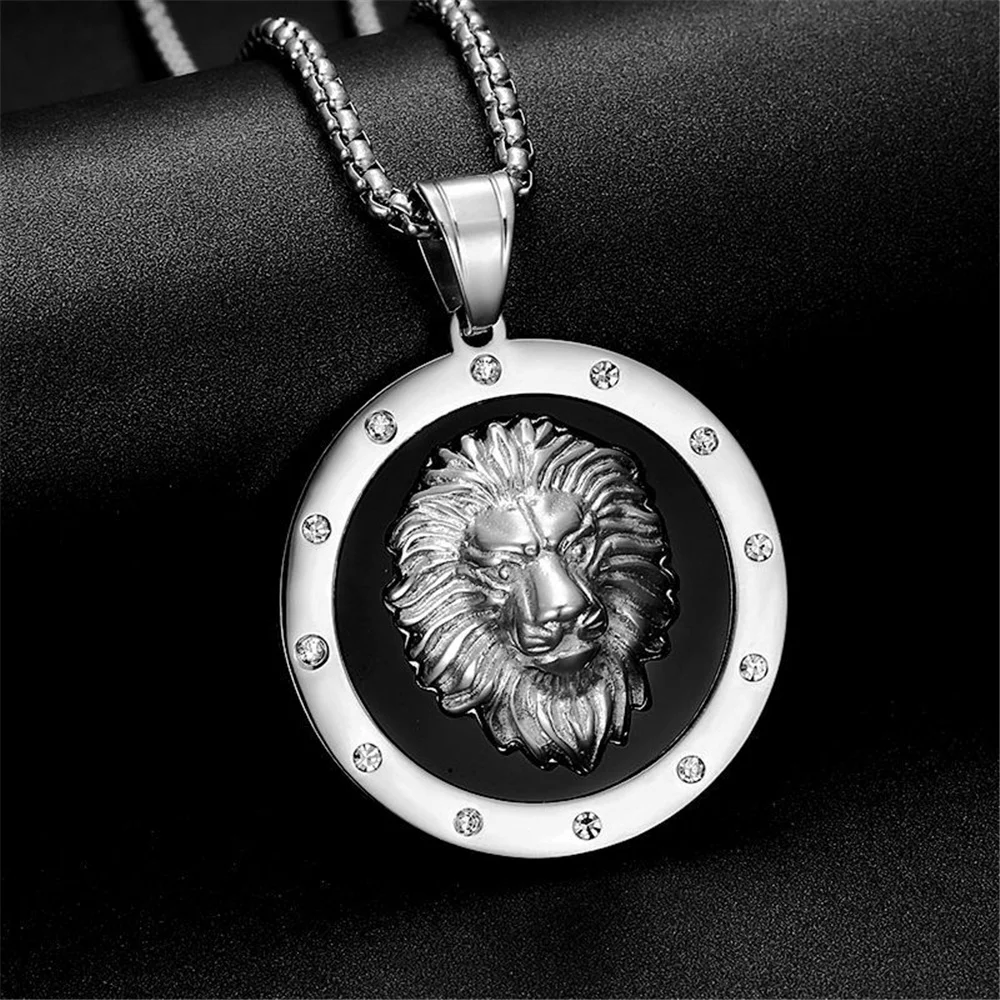 Hip Hop Iced Out Lion Head Pendant & Chains For Men Gold Color Stainless Steel Animal Necklaces Male Bling Jewelry Dropshipping