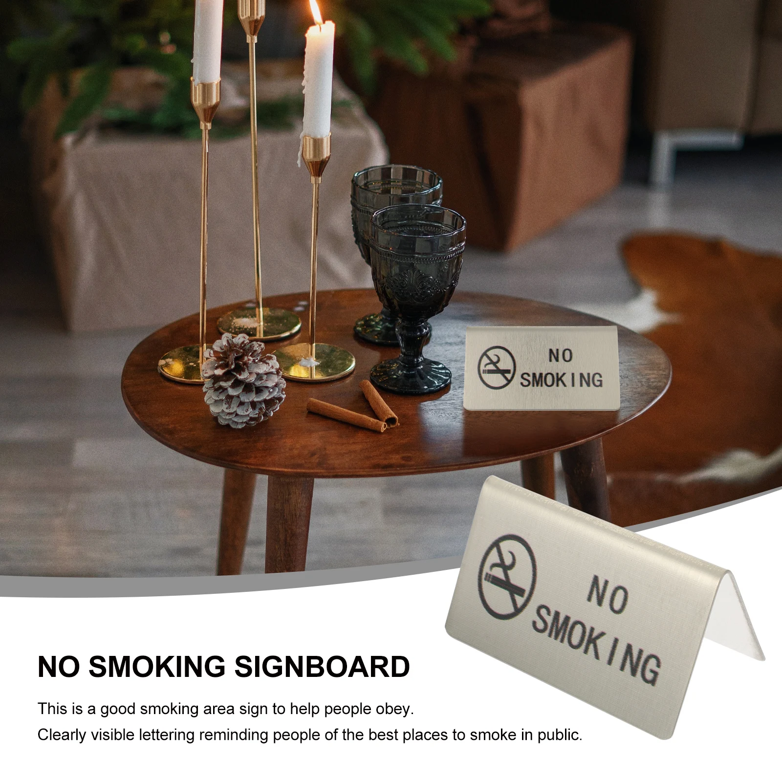 

Non-smoking Card Table Board Anti Stainless Steel Desk Sign Indoor Tabletop Cards