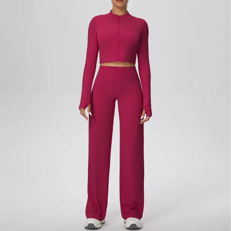 مجموعة ملابس اليوغا النسائية من Cloud Feel سترة بسحاب سريعة الجفاف عالية الخصر بنطال مستقيم الساق للياقة البدنية والجري في الهواء الطلق