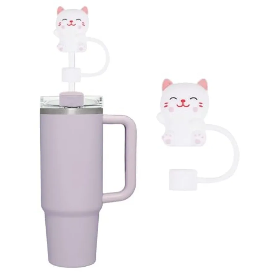 

White Cat Silicone Straw TopperStraw Cover for Stanley Cup Tumbler Accessories 30 and 40oz 0.4ih 10mm Reusable Drinking Straws