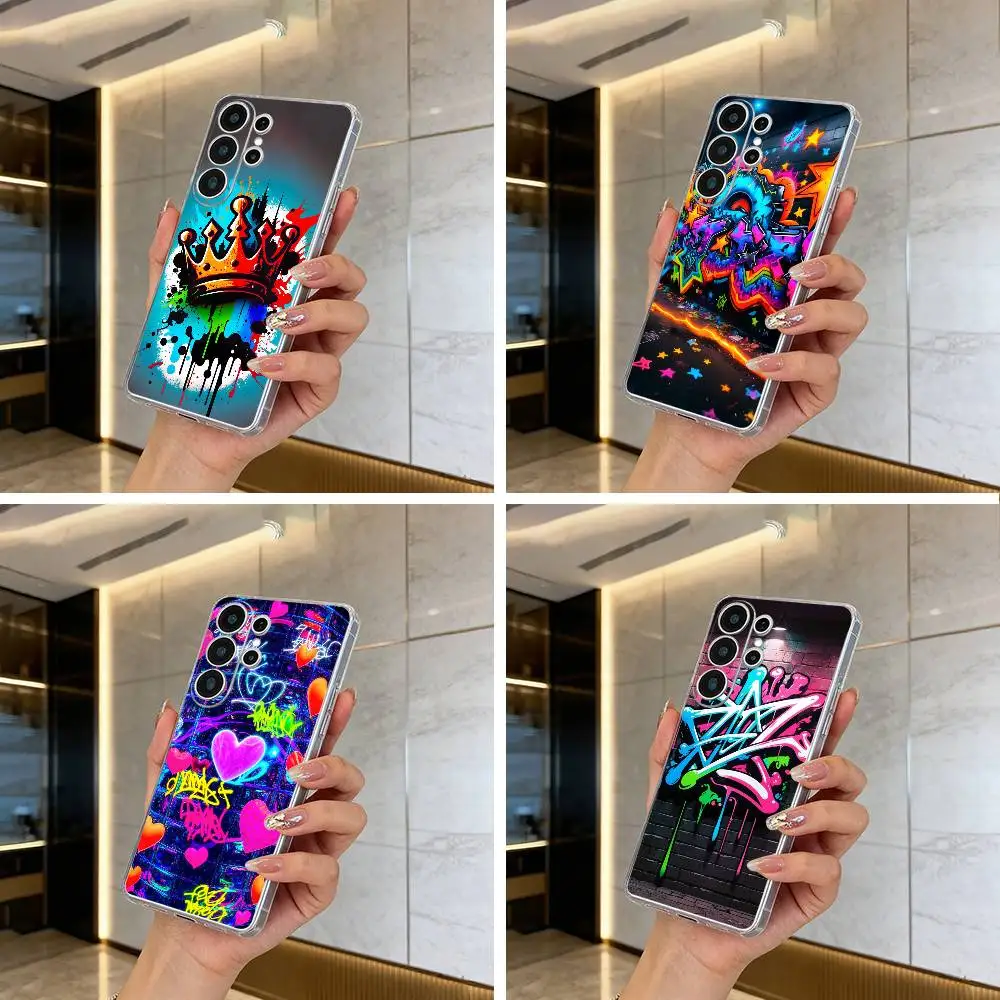 

Cool -Colorful Graffiti Clear Soft Silicone Phone Case forSamsung S25, S24, S21, S22, S23, S30, Ultra, S20, Plus