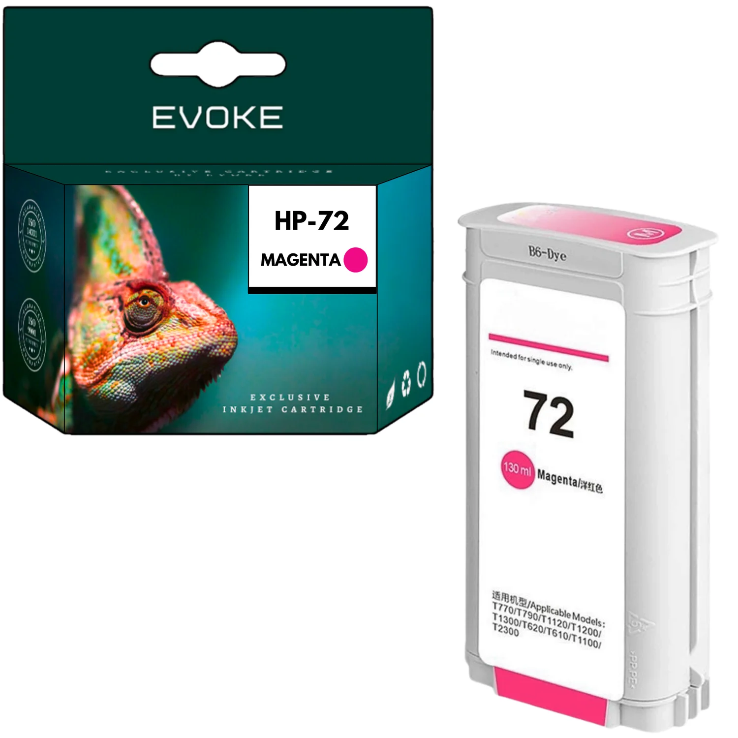Evoke Compatibele Inkt voor Hp 72m 72 72 m C9372A Magenta 130 ml Designjet T610 T620 T790 T770 T1100 T1200 T1200 Hd T2300 T1300
