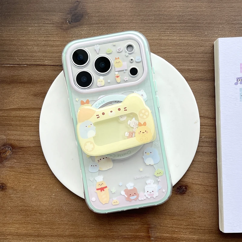 Kawaii Cartoon Animal Magnetic Phone Case For iPhone 17 Pro 16 15 Pro Max Cover with Magsafe Stand Holder Shockproof Cute Cases view 6