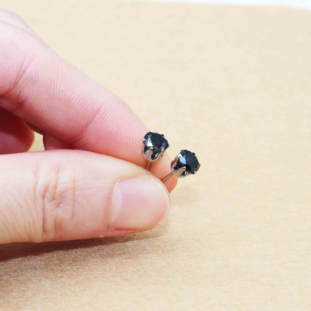 Minimalist Hypoallergenic 5MM  Black Round AAA Zircons Brief Stud Earrings With Stainless Steel For Men Women Gift