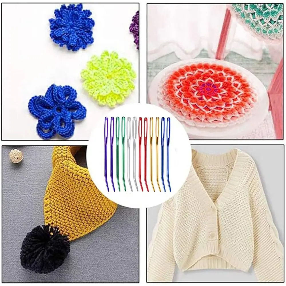 Handicraft Bent Tip Big Eye Bent Needle Aluminum Multisize Knitting Needles Crocheting Hooks Sweater