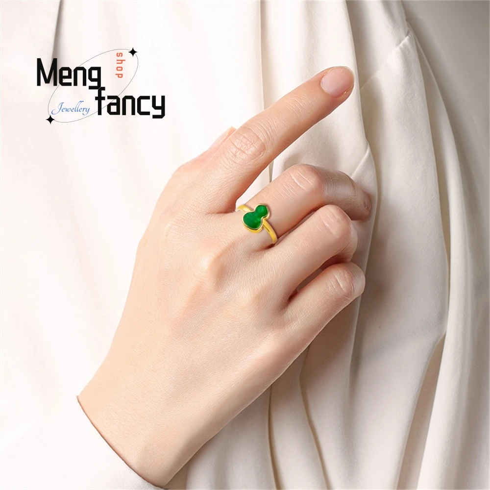 البورمية الطبيعية A-الصف الجاديت الأزرق والأبيض القرع الدائري الجليد نوع اليشم S925 الفضة مطعمة خاتم عصري للنساء قابل للتعديل