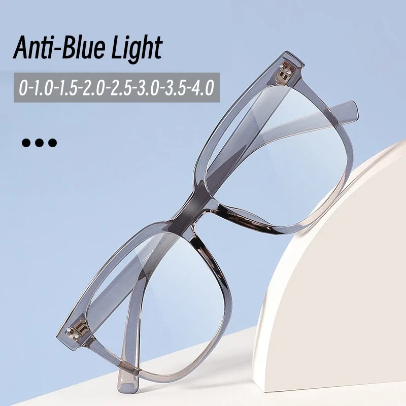 

New Trend Vintage TR Frame Near Sight Eyewear Blue Light Blocking Myopic Glasses Oversized Square Finished Computer Glasses