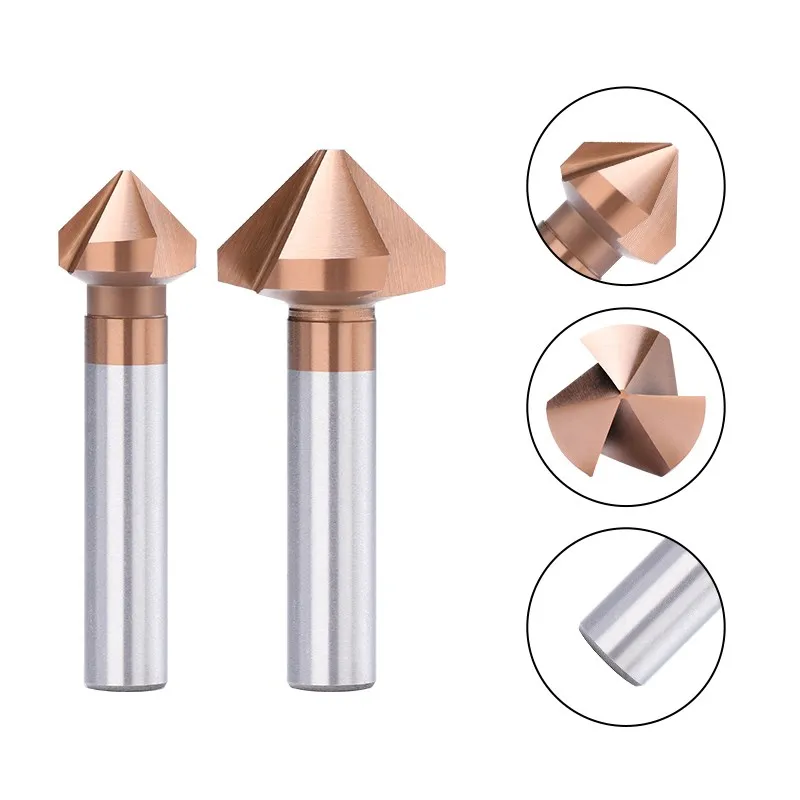 HAMPTON 3 Flute Chamfer Cutter 90 Degrees TiCN Coated HSS Drill Bit 4.5-50mm Countersink Drill Bit Wood Metal Hole Cutter