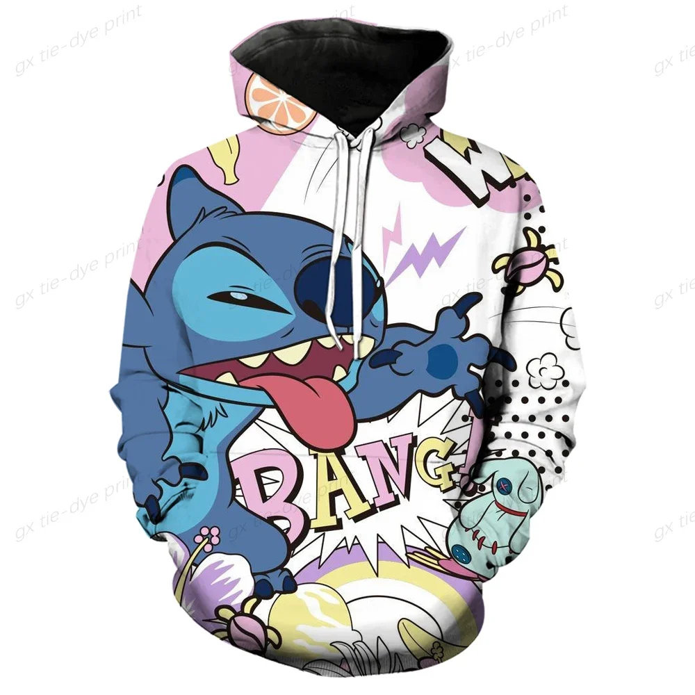 Disney Boys Girls Hoodies Stitch Men's Hoodies Oversized 3D Printed Pullovers MINISO Men's Hoodies Fashion Men's Clothing