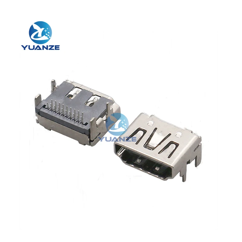 5PCS HDMI female socket/plug 19P female mount SMT Female head PCB USB interface in-line 90 degree HD 19PIN DIP 2 rows of pins