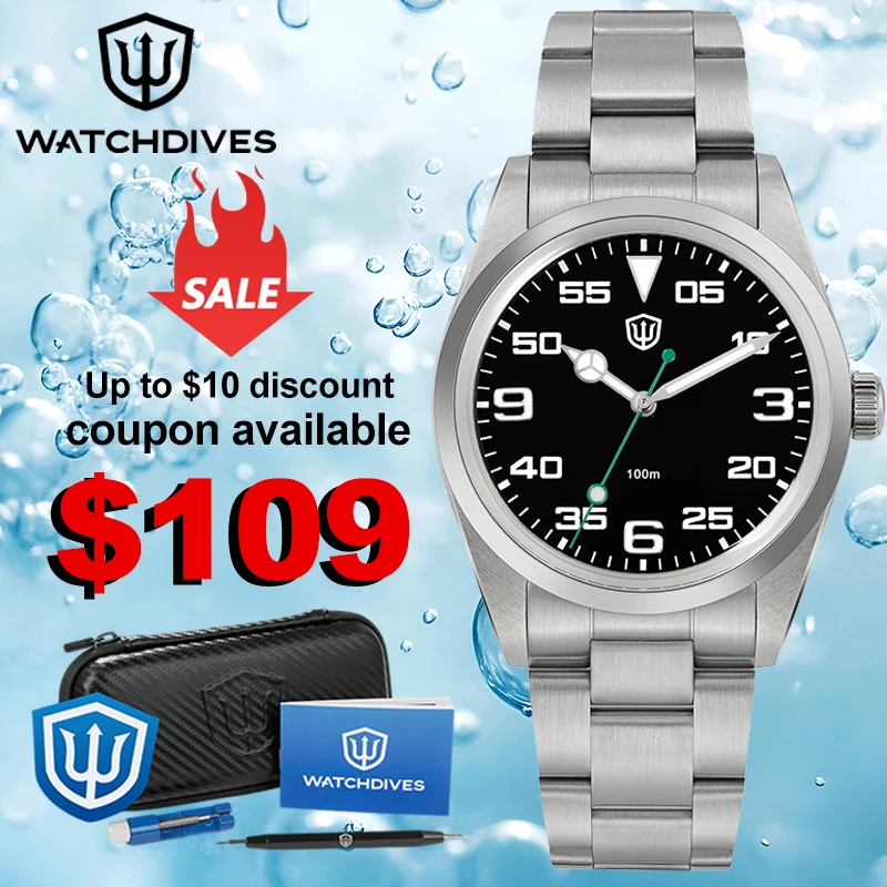 

Watchdives WD1016 V3 Business Watch VH31 Movement Luminous Watch 100m Waterproof Stainless Steel Watch For Men with Gift Box