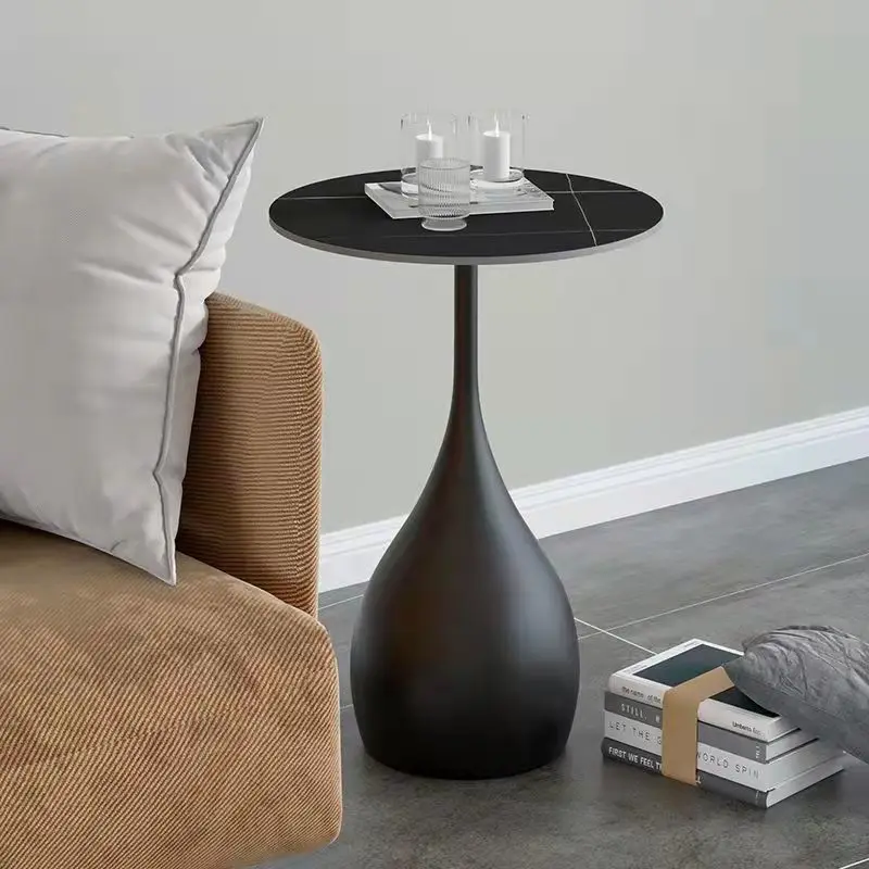 

Simple Modern Wrought Iron Home Living Room Furniture Bedside Table Ultra-narrow Small Round Mesas Rock Mable Plate Coffee Table