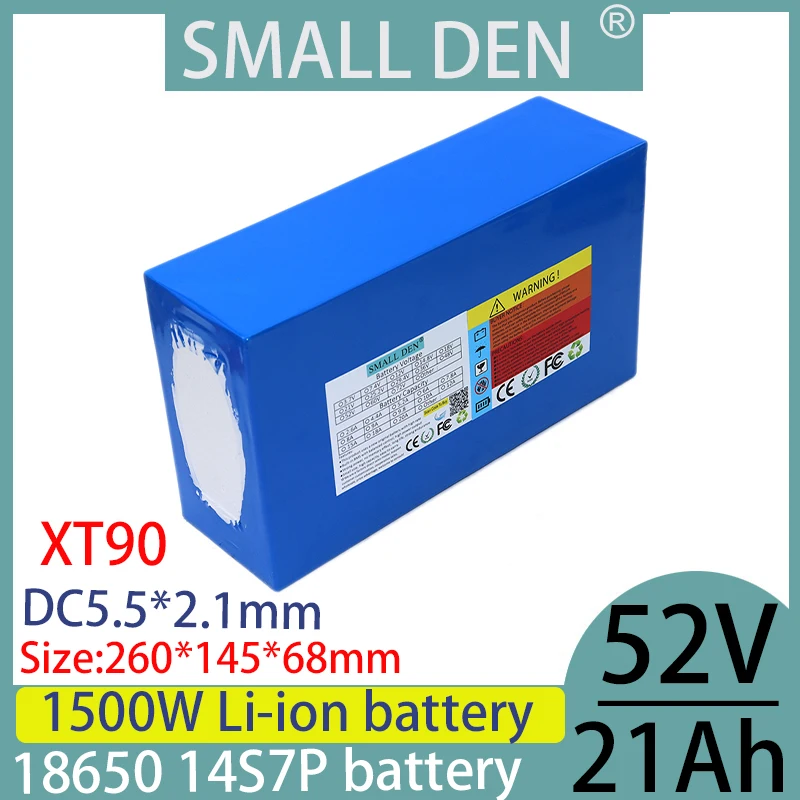 52V 21AH lithium-ion battery pack 18650 14S7P 1500W high-power rechargeable battery with large capacity+58.8V 2A 3A 5A charger