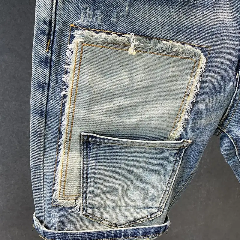 Nuevo estilo coreanoHarajuku diseñador de moda de lujo Hip Hop novio verano Casual Denim empalmado Jeans para hombres pantalones vaqueros clásicos masculinos