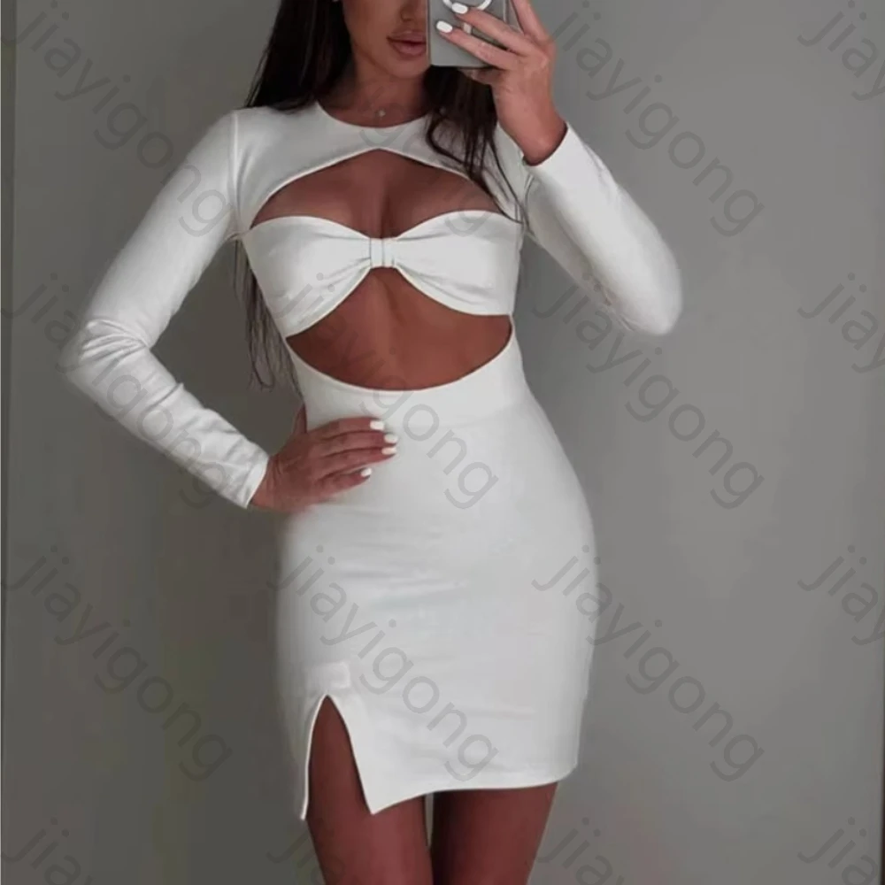 

Customized Sexy Hollow Out Long Sleeves Cocktail Dresses Elegant Celebrity Dress Exquisite High Quality Prom Party Gowns Women