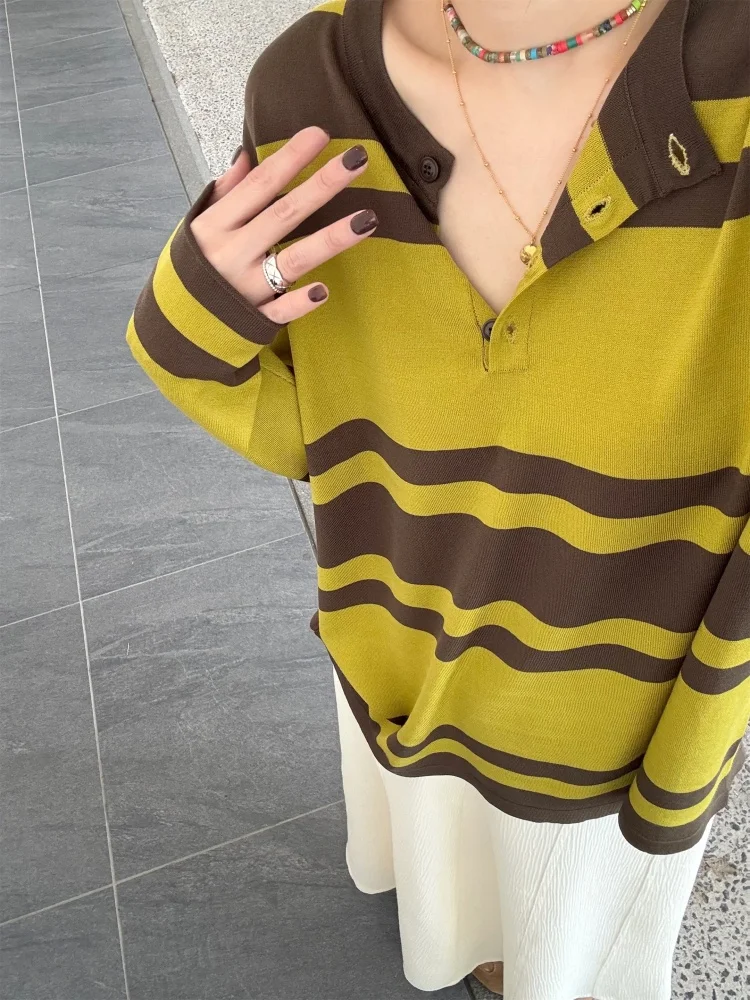 

Elielim Новая летняя женская свободная рубашка с длинными рукавами для защиты от солнца, полосатый узор, эффект похудения, цвет лимонной соли