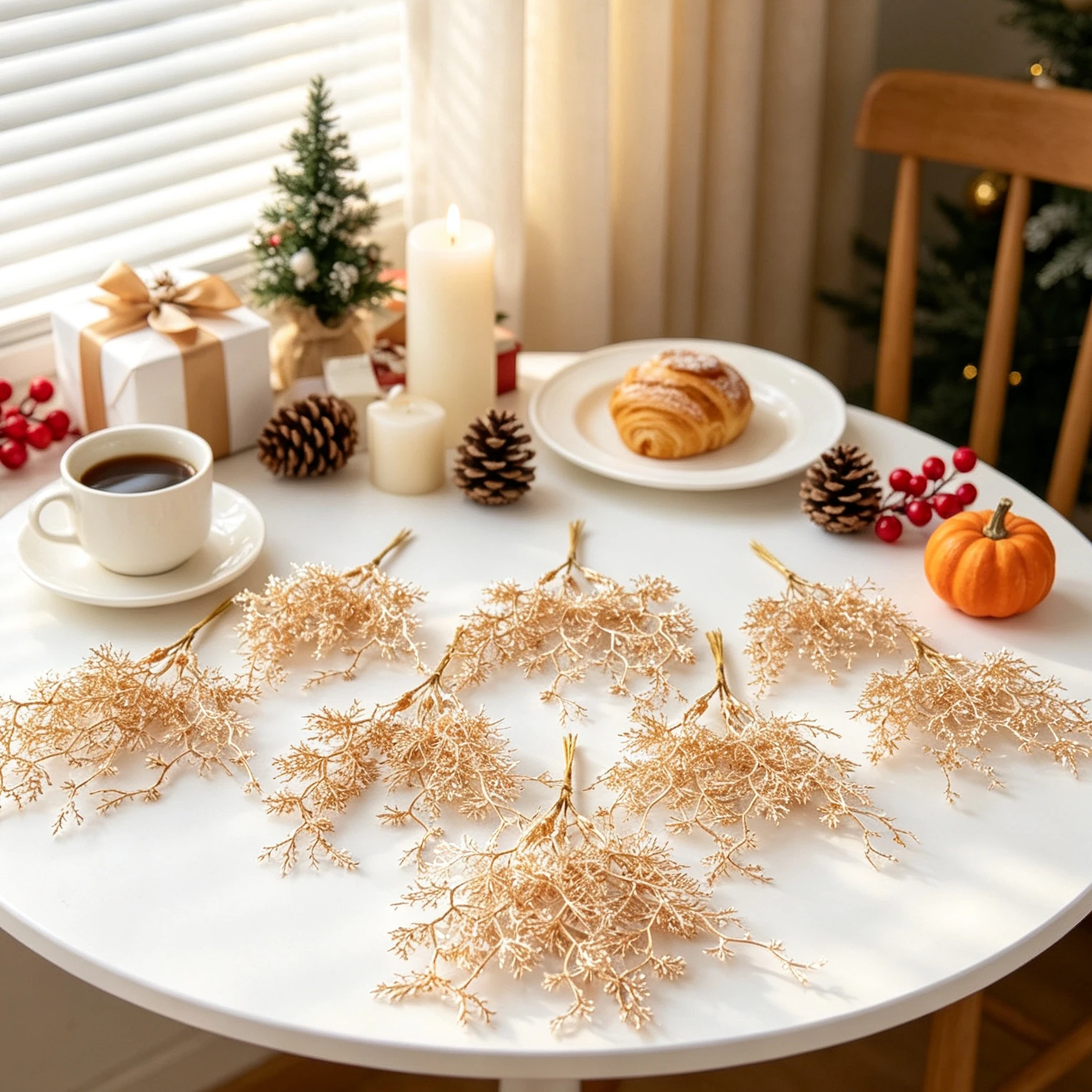 1/5pcs Artificial Plants Plastic Golden Silvery Branch Christmas Tree Outdoor Wedding Garden Home Table Scrapbook DIY Decoration