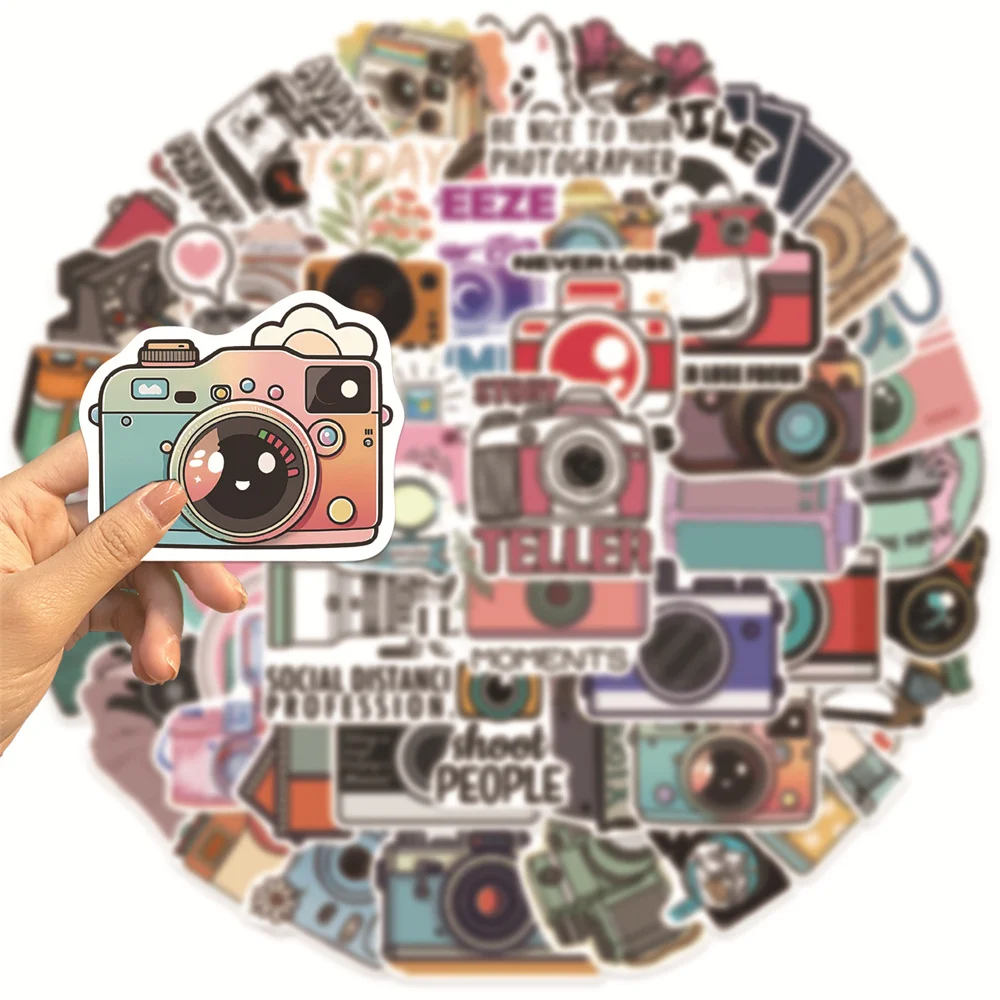 50pcs Cartoon Aesthetic Camera Sticker For Phone Ipad Skateboard Guitar DIY Stickers Pack Scrapbooking Material Craft Supplies