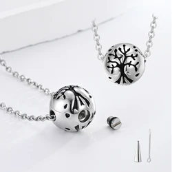 Punk Sphere Tree of Life Urn Necklace Stainless Steel Pendant for Memorial Pet Ashes Hair Perfume Keepsake Fashion Jewelry