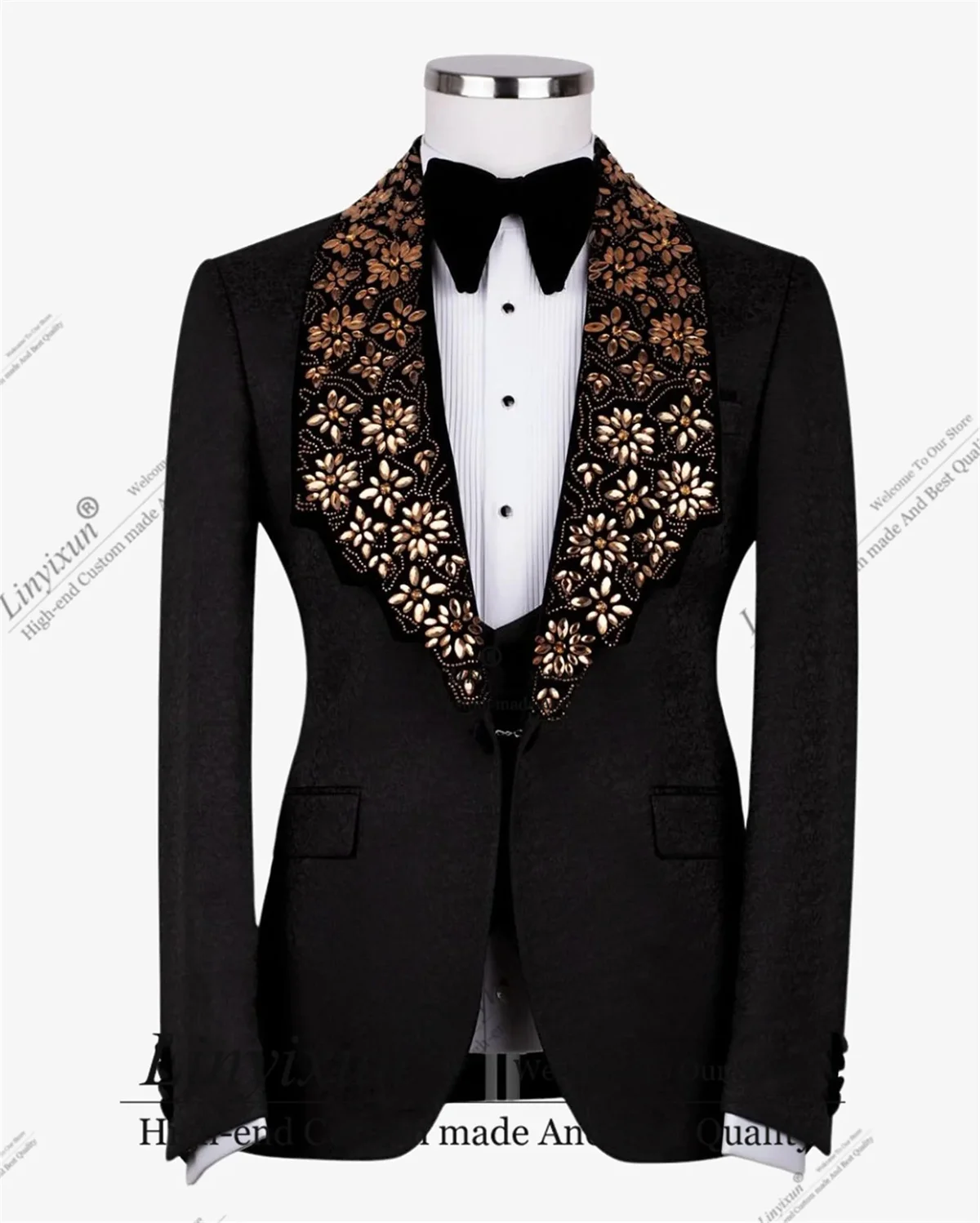 Stunning Gem Crystals Men Suits Shawl Lapel Groom Tuxedos Customized Wedding trajes para hombre 3 Pieces Sets Male Prom Blazer