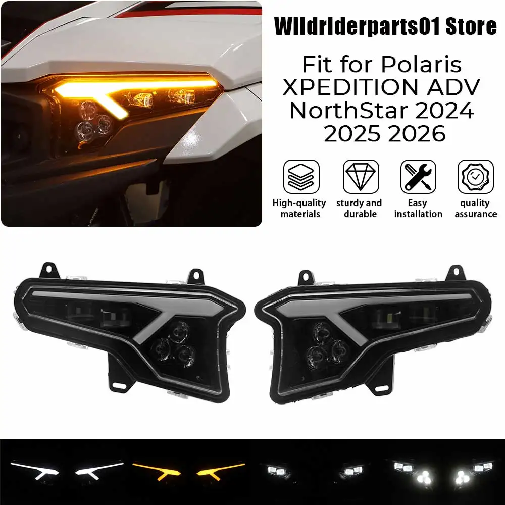 Front LED Headlights Assembly 1 Pair ATV/UTV Accessory Fit For Polaris XPEDITION ADV NorthStar 2024 2025 2026 #2416620 & 2416621