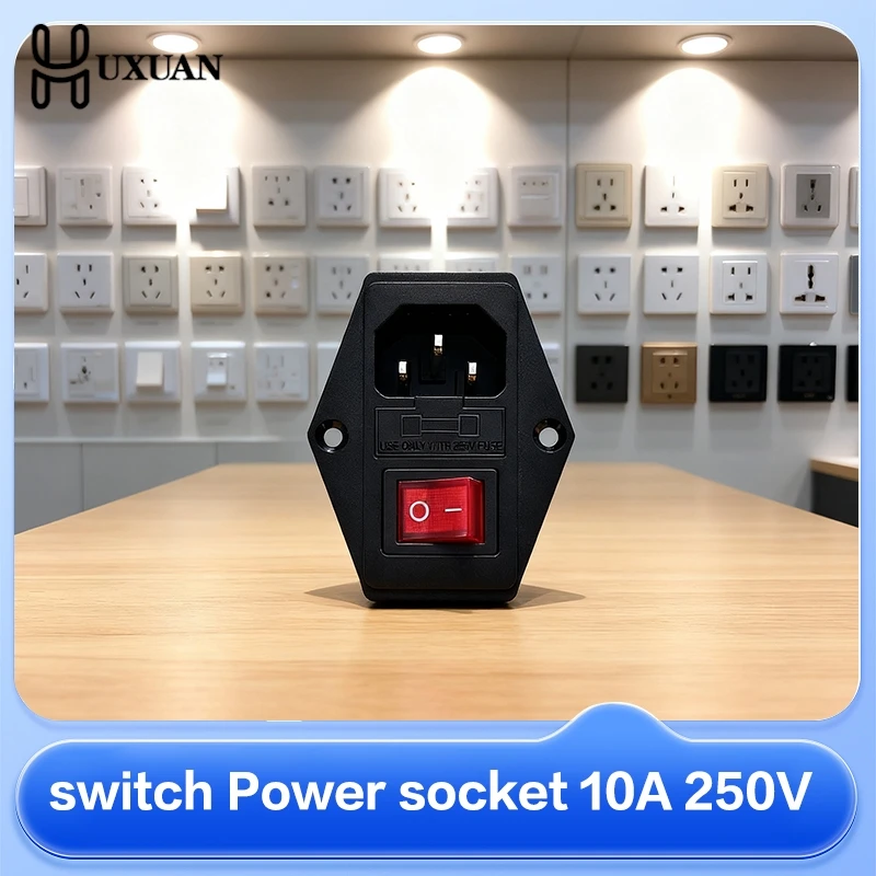 1 قطعة 10A 250 فولت ذكر مقبس الطاقة 3 دبوس IEC320 C14 مدخل وحدة التوصيل فيوز التبديل